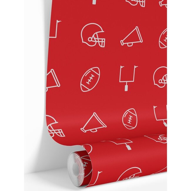 Football XXL Traditional Wallpaper, Red & White