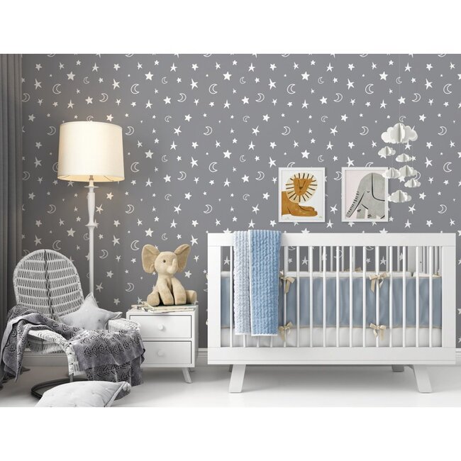 Ash Grey Stars Traditional Wallpaper - Wallpaper - 2