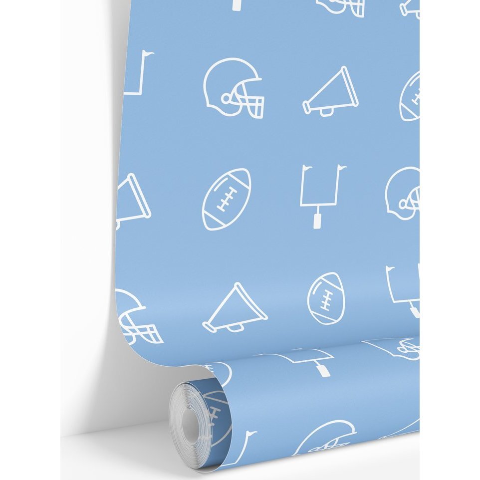 Cornflower Blue & White Football Traditional Wallpaper - Wallpaper - 1