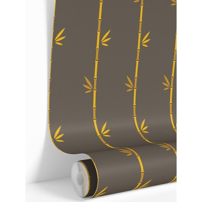 Brown & Gold Bamboo Traditional Wallpaper