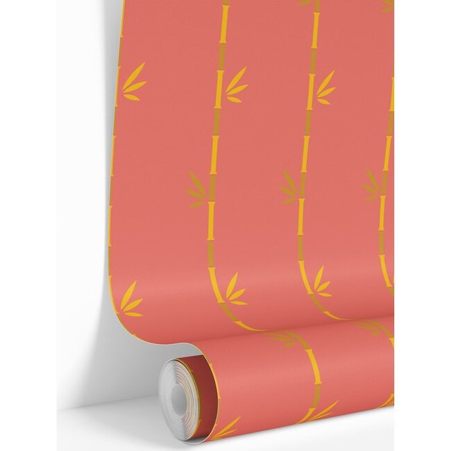 Bamboo XXL Traditional Wallpaper, Coral & Gold