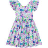 Girl Gathered Waist Halter Dress, White & Multicolours - Dresses - 1 - thumbnail