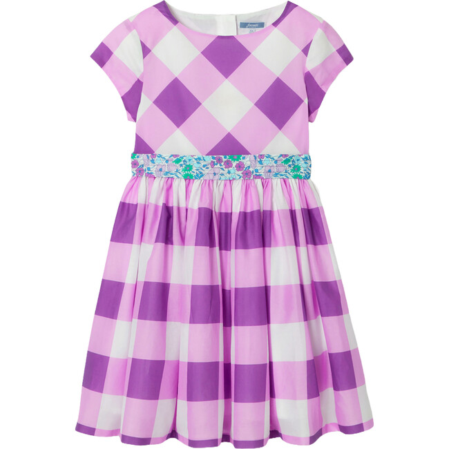 Girl Gingham Dress, White & Purple