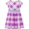 Girl Gingham Dress, White & Purple - Dresses - 1 - thumbnail