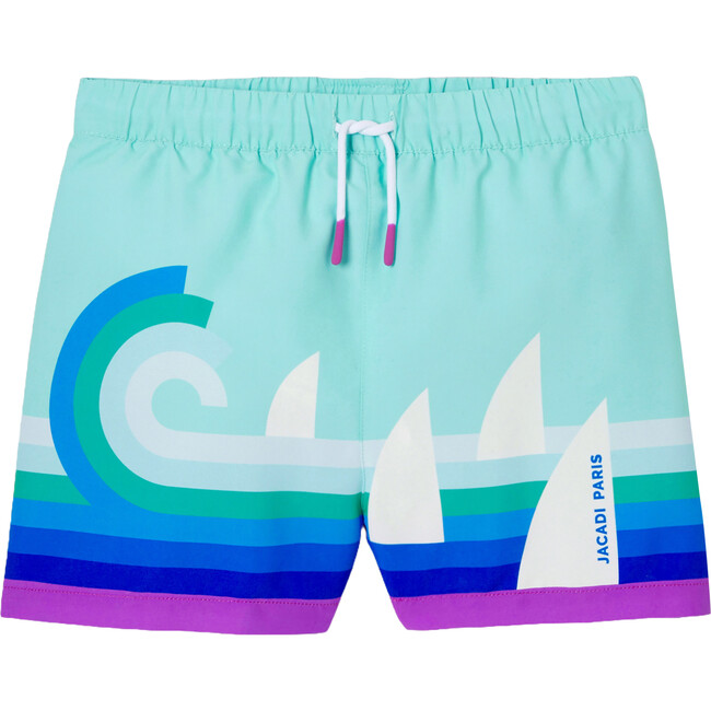Boy Swim Shorts, Aqua & Mutlicolour