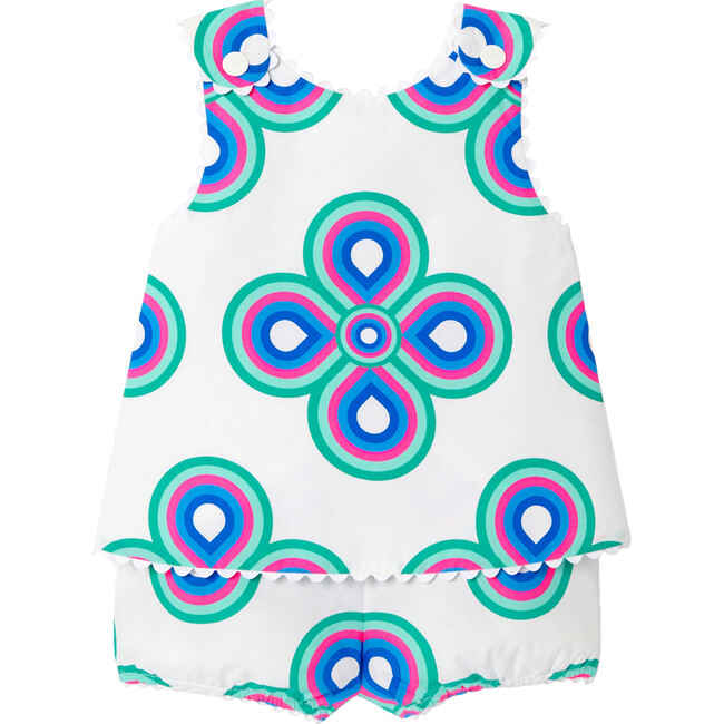 Baby Girl Shorts Set, White & Multicolours