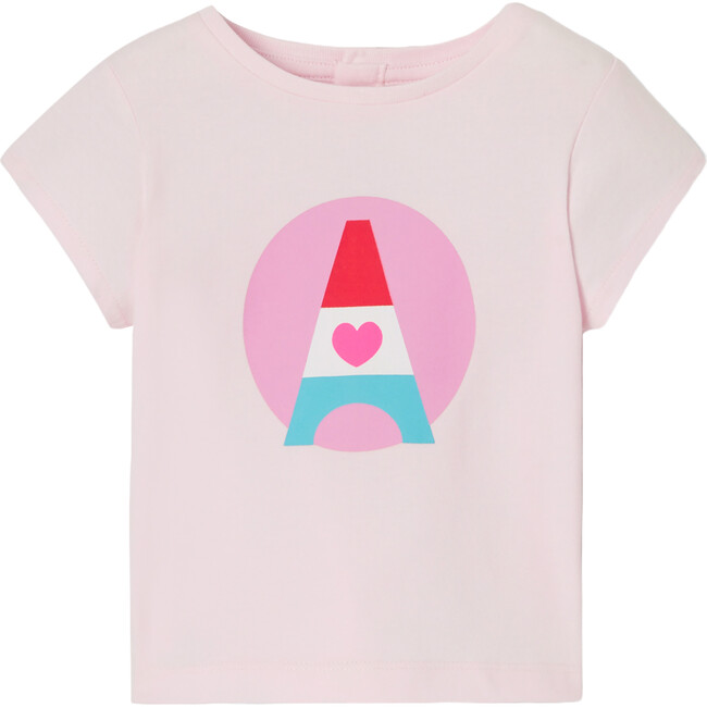 Baby Girl Short Parisian Sleeve T-Shirt, Pale Pink