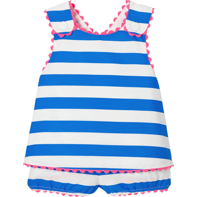 Baby Girl Striped Shorts Set, White & Blue