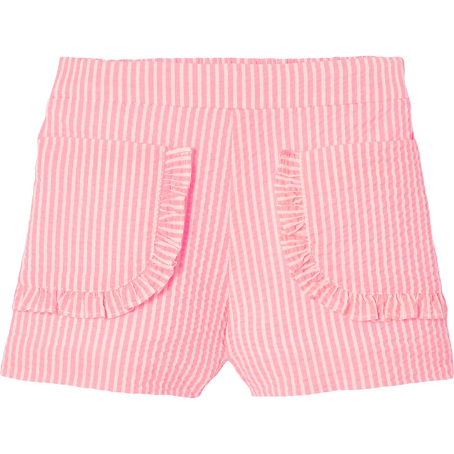 Baby Girl Seersucker Shorts, White & Coral