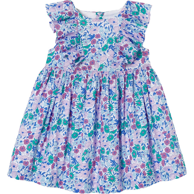 Baby Girl Liberty Fabric Gathered Waist Dress, White & Multicolours