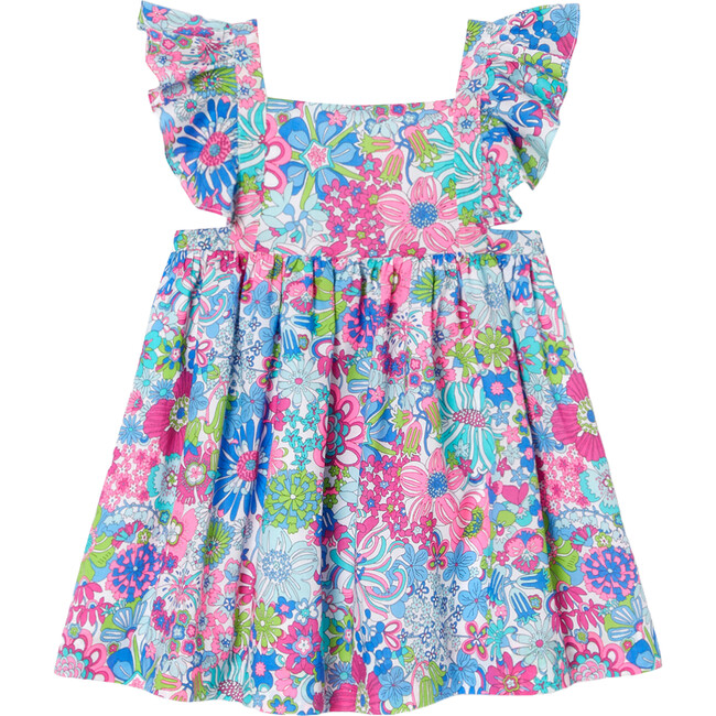 Baby Girl Liberty Fabric Dress, White & Multicolours