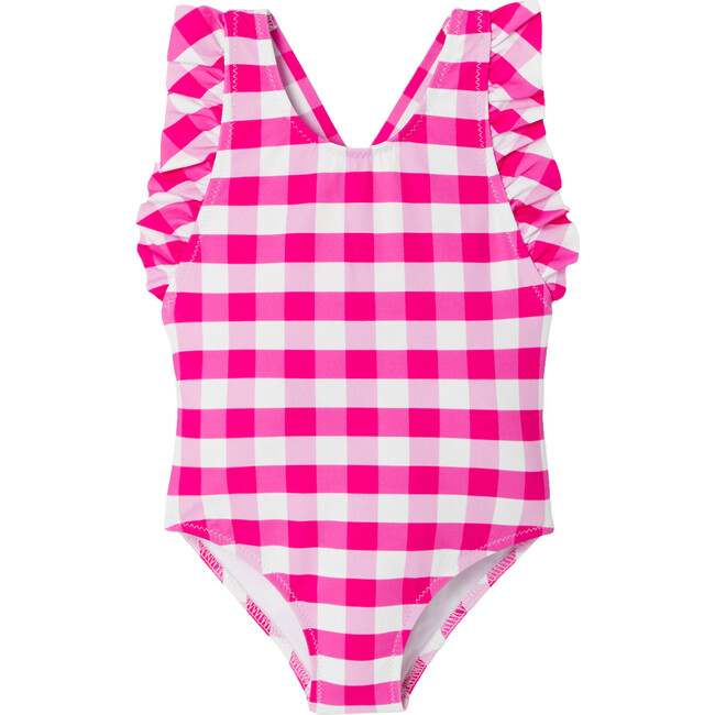 Baby Girl Gingham Swimsuit, Pink & White