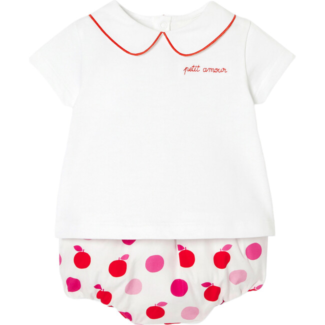 Baby Girl Embroidered T-Shirt & Bloomer Set, White & Multicolours