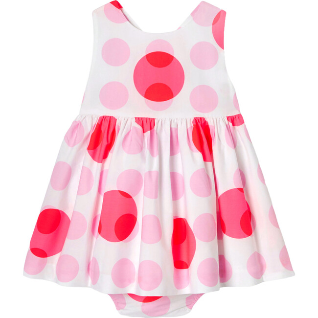 Baby Girl Cross-Back Dress, White & Multicolours