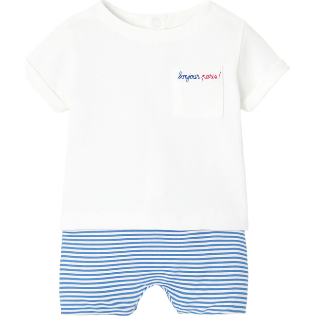 Baby Boy Shorts Set, White & Blue