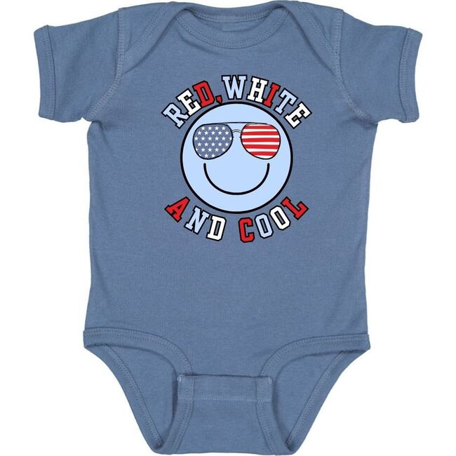 Red, White, and Cool Patriotic Smiley Short Sleeve Bodysuit, Indigo