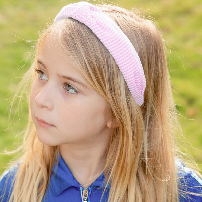 Seersucker Knot Headband, Pink - Headbands - 2