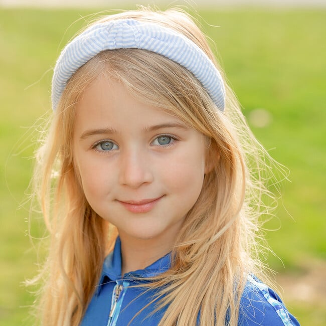 Seersucker Knot Headband, Blue - Headbands - 3