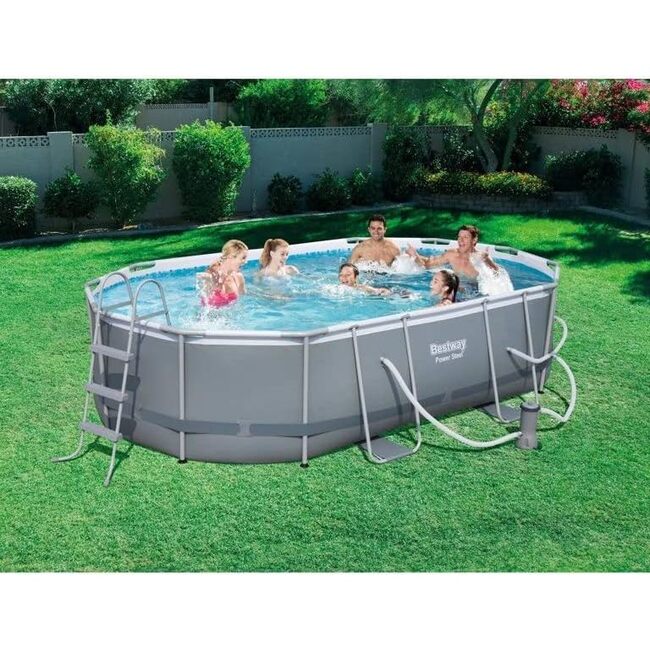Power Steel 16' x 10' x 42" Oval Frame Swimming Pool Set - Pool - 3