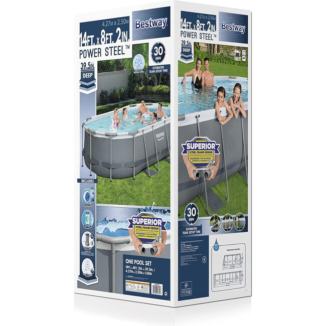 Power Steel 14' x 8.2' x 39.5" Oval Frame Above Ground Pool Set W/ Filter - Pool - 7