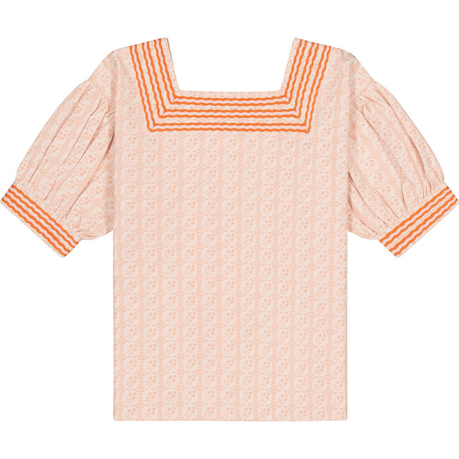 Girls Suzie Shirt, Pink Flower Jacquard