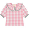 Girls Lucine Blouse, Pink Gingham - Blouses - 1 - thumbnail