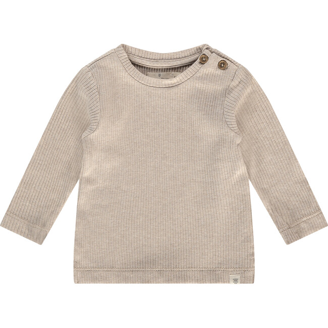 Ribbed Round Neck Long Sleeve T-Shirt, Desert