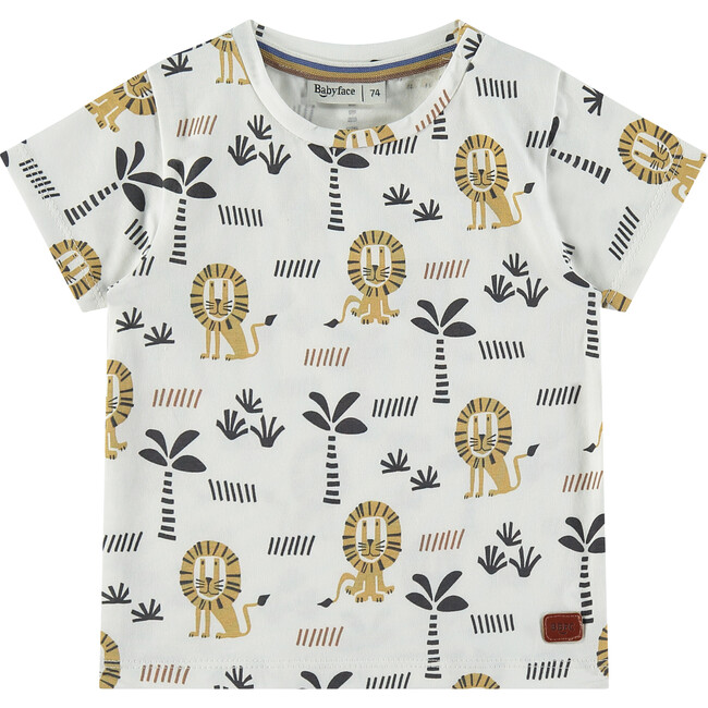 Lions Print Round Neck Short Sleeve T-Shirt, Milk & Multicolors