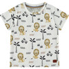 Lions Print Round Neck Short Sleeve T-Shirt, Milk & Multicolors - T-Shirts - 1 - thumbnail