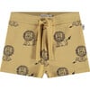 Lions Print Elastic Waist Drawstring Sweatshorts, Mustard Ochre - Shorts - 1 - thumbnail