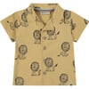 Lions Print Collar Neck Short Sleeve Shirt, Mustard Ochre - T-Shirts - 1 - thumbnail