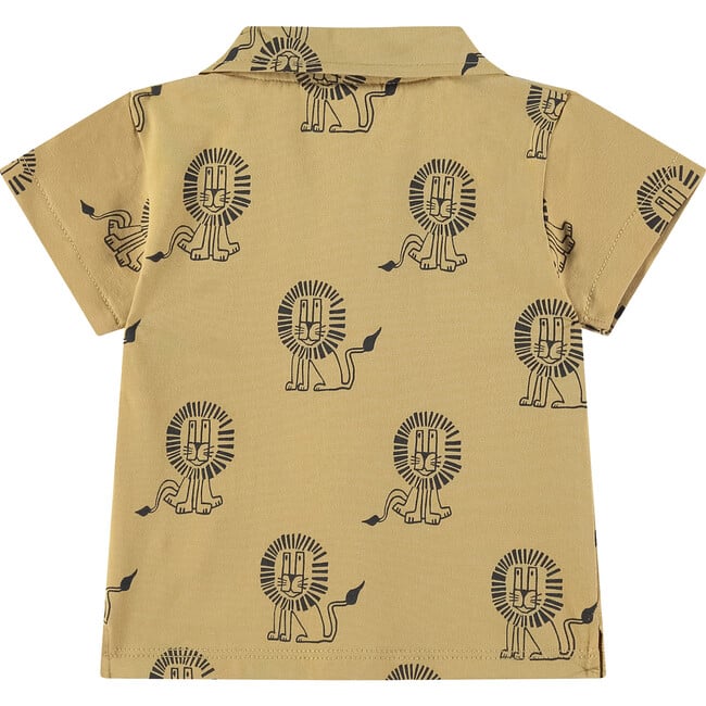 Lions Print Collar Neck Short Sleeve Shirt, Mustard Ochre - T-Shirts - 2