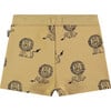 Lions Print Elastic Waist Drawstring Sweatshorts, Mustard Ochre - Shorts - 2