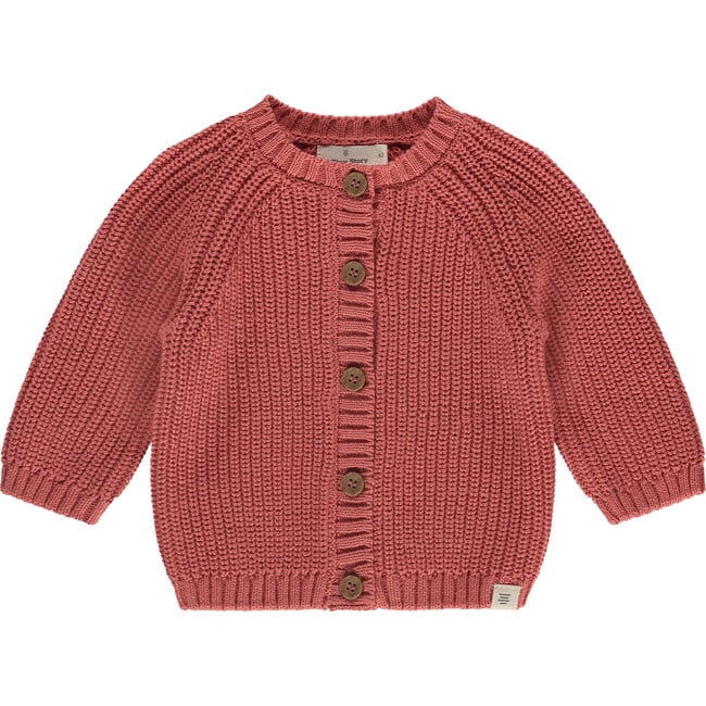 Knit Round Neck Button-Up Cardigan, Berry