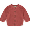 Knit Round Neck Button-Up Cardigan, Berry - Cardigans - 1 - thumbnail