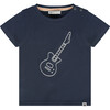 Guitar Print Round Neck Short Sleeve T-Shirt, Indigo - T-Shirts - 1 - thumbnail