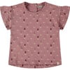 Flower Print Short Ruffle Sleeve T-Shirt, Pink Blossom - T-Shirts - 1 - thumbnail