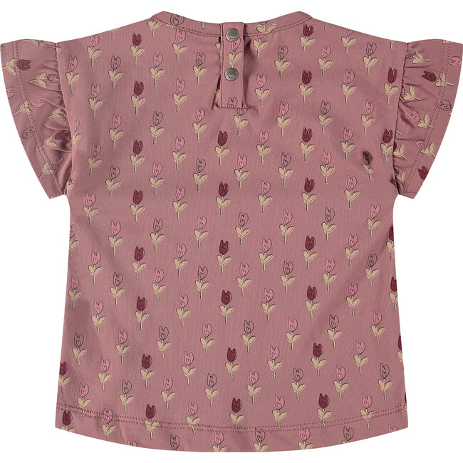 Flower Print Short Ruffle Sleeve T-Shirt, Pink Blossom - T-Shirts - 2