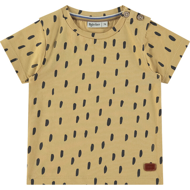 Dotted Round Neck Short Sleeve T-Shirt, Mustard Ochre & Black