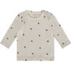 Crossiant Print Round Neck Long Sleeve T-Shirt, Cream - T-Shirts - 1 - thumbnail