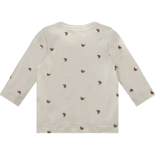 Crossiant Print Round Neck Long Sleeve T-Shirt, Cream - T-Shirts - 2