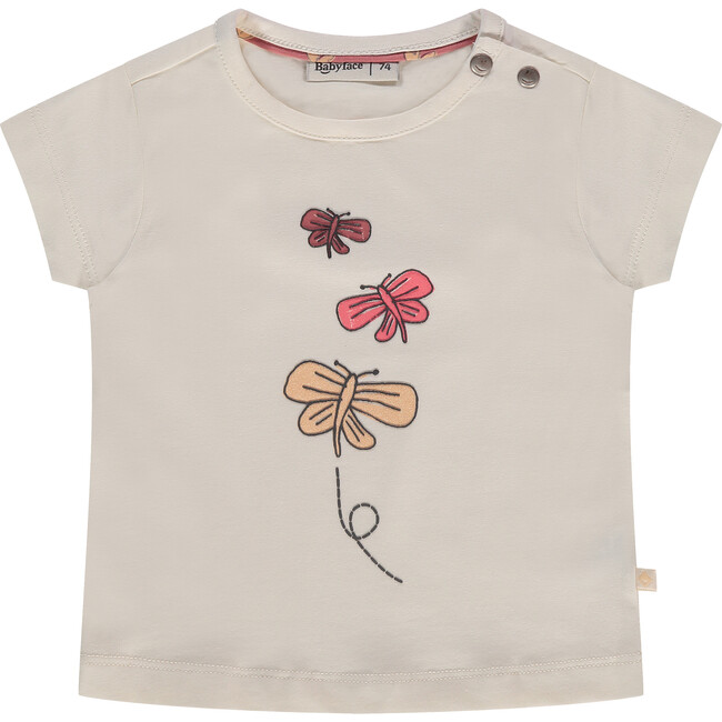 Butterfly Print Round Neck Short Sleeve T-Shirt, Ivory