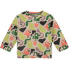 Colorful Bird Print Long Sleeve Sweatshirt, Cream & Multicolors - Sweatshirts - 1 - thumbnail