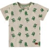 Birds Print Short Sleeve T-Shirt, Green & Cream - T-Shirts - 1 - thumbnail