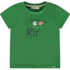 Bird Print Round Neck Short Sleeve T-Shirt, Grass Green - T-Shirts - 1 - thumbnail