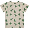 Birds Print Short Sleeve T-Shirt, Green & Cream - T-Shirts - 2