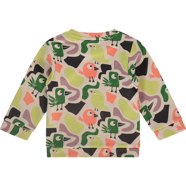 Colorful Bird Print Long Sleeve Sweatshirt, Cream & Multicolors - Sweatshirts - 2