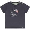 Bird Print Round Neck Short Sleeve T-Shirt, Dark Grey - T-Shirts - 1 - thumbnail