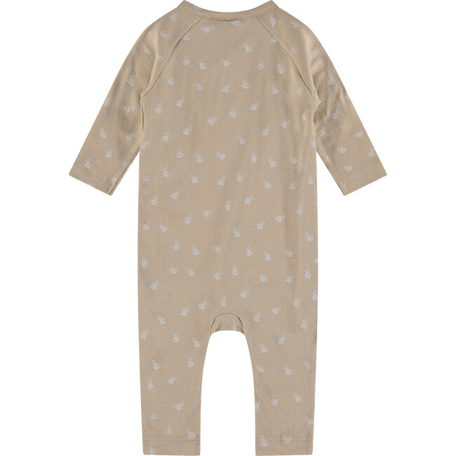 Bee Print Long Sleeve Snap Romper, Beige - Rompers - 2