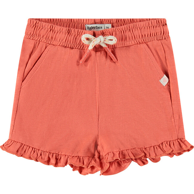 Baby Girl Ruffed Bottom Drawstring Shorts, Grapefruit Red